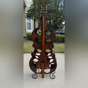 Brass Finish Metal Cello 12 Bottle Standing Wine Rack 47”H
